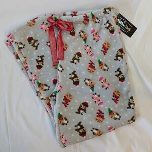 Pillow Talk Lounge Pants Fleece Winter Snow Owl Print Light Grey Multi XL NWT